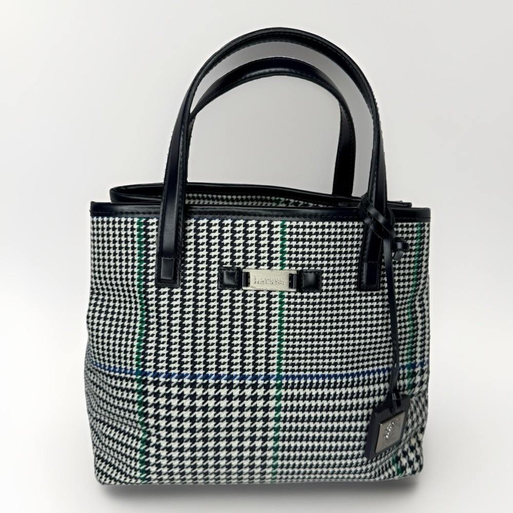 Vintage Lauren Ralph Lauren Houndstooth Mini Tote Bag Black/White Purse Handbag